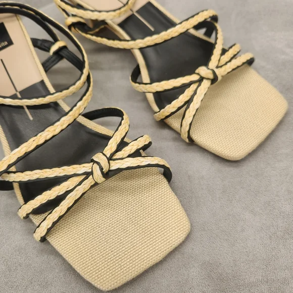 Dolce Vita Sandals 10 Tan Woven Dainty Strappy Bev Kitten Heel Square New $120 - Picture 8 of 16